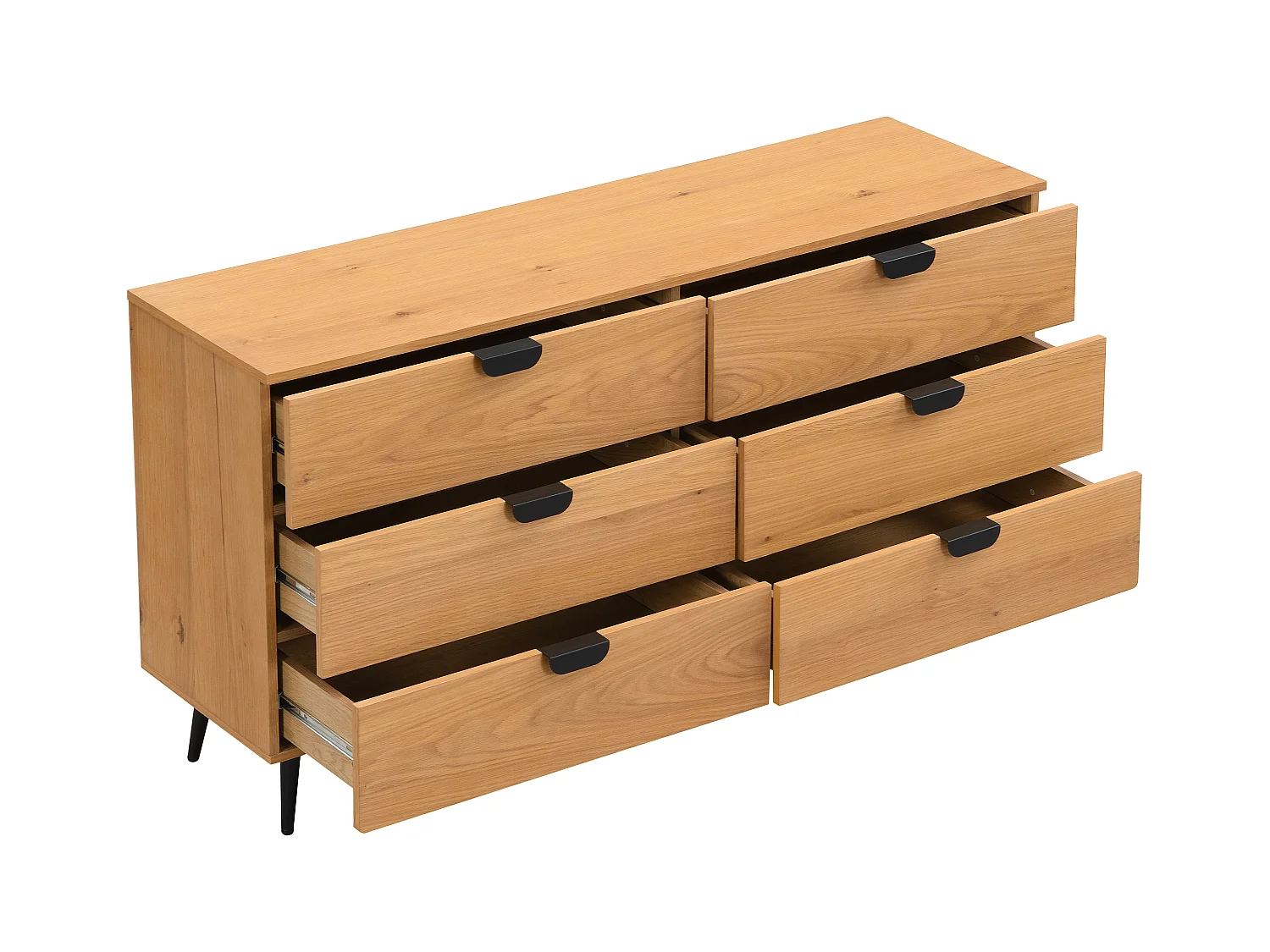 Ladekast met 6 lades - MDF - Kleuren: houtlook en zwart - SINOLO