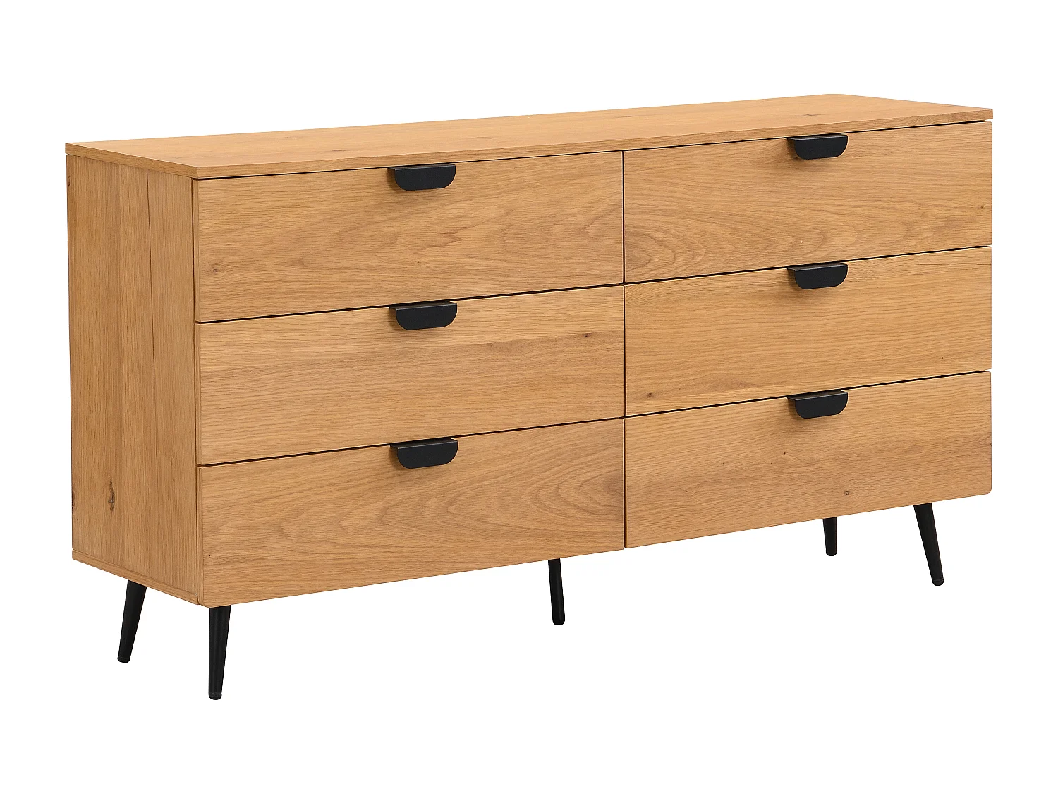 Commode 6 tiroirs - Placage chêne - Coloris : Naturel et noir - SINOLO