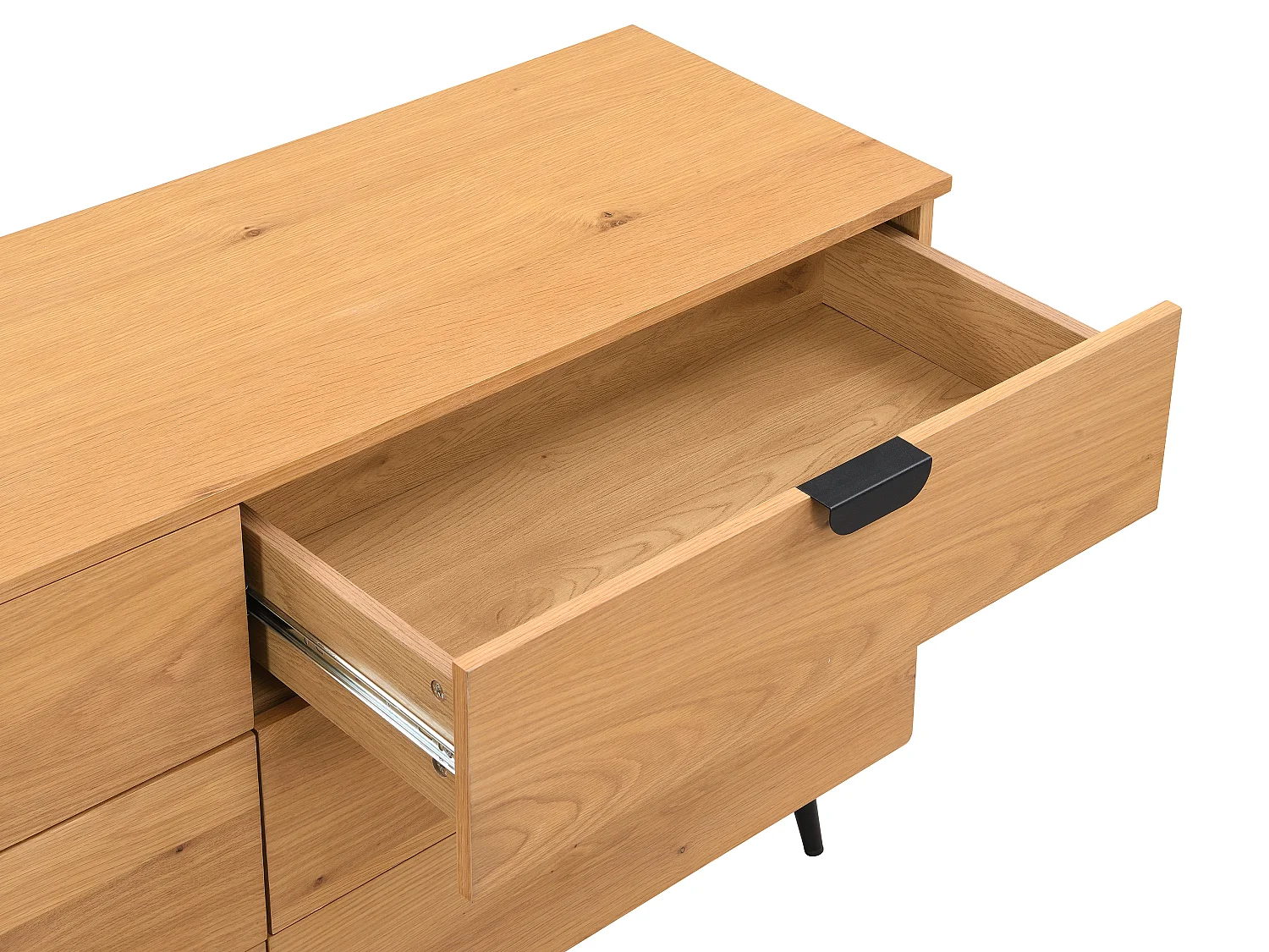 Commode 6 tiroirs - Placage chêne - Coloris : Naturel et noir - SINOLO