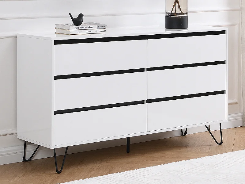 Commode 6 tiroirs - MDF - Blanc et noir - ABUJA