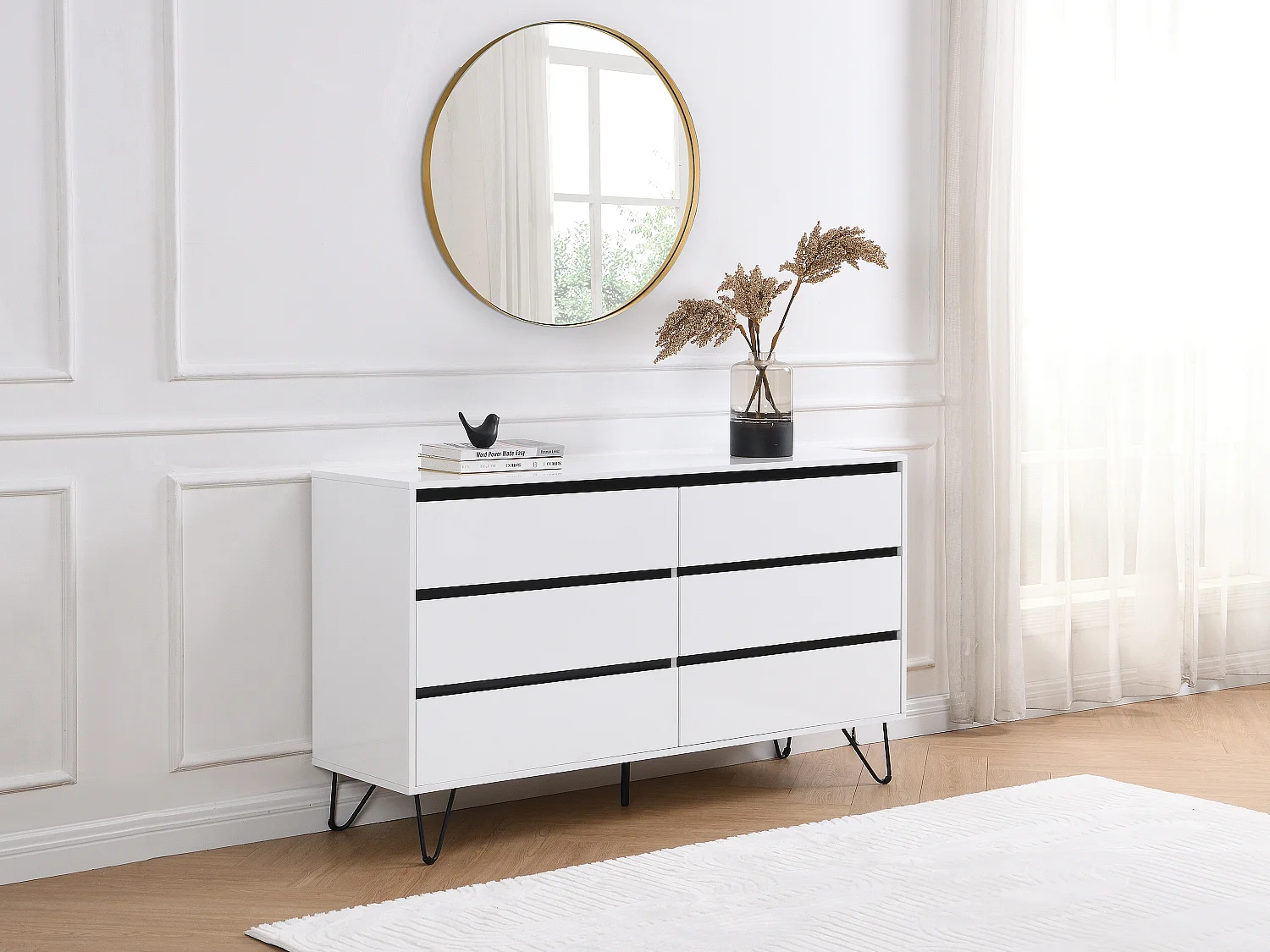 Commode 6 tiroirs - MDF - Blanc et noir - ABUJA