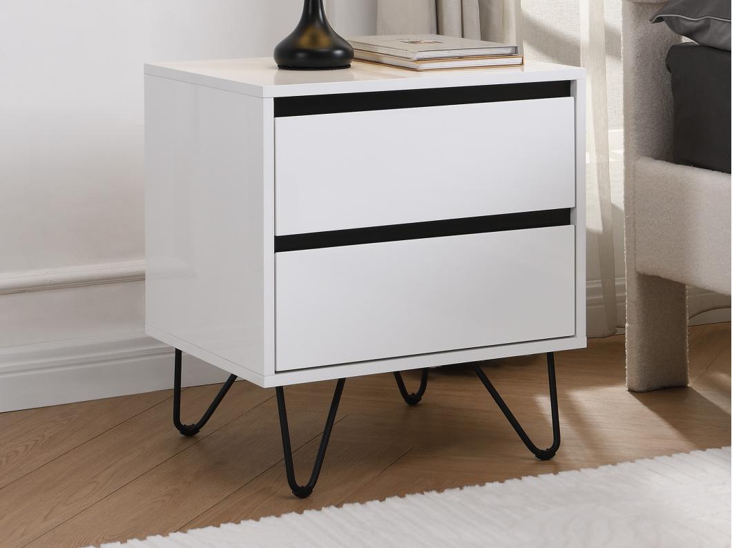 Mesa de noche con 2 cajones - MDF - Blanco y negro - ABUJA