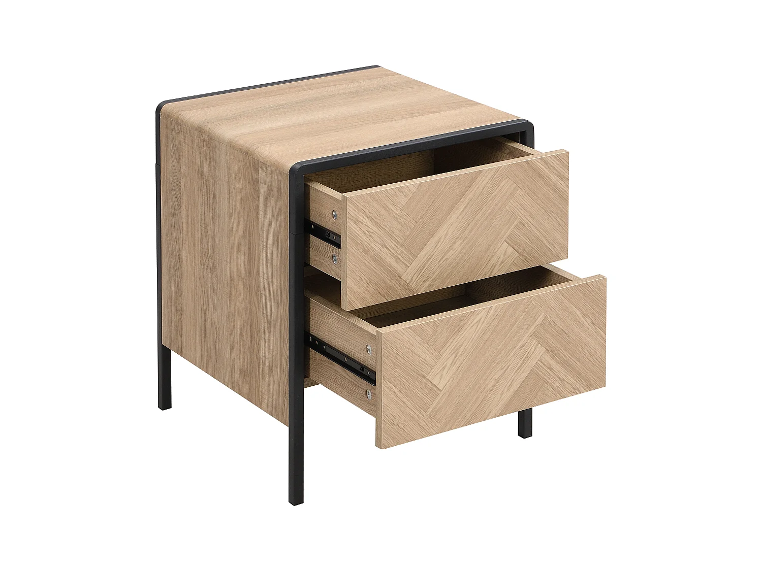 Table de chevet - 2 tiroirs - MDF et métal - Coloris : Naturel et noir - TUMACO