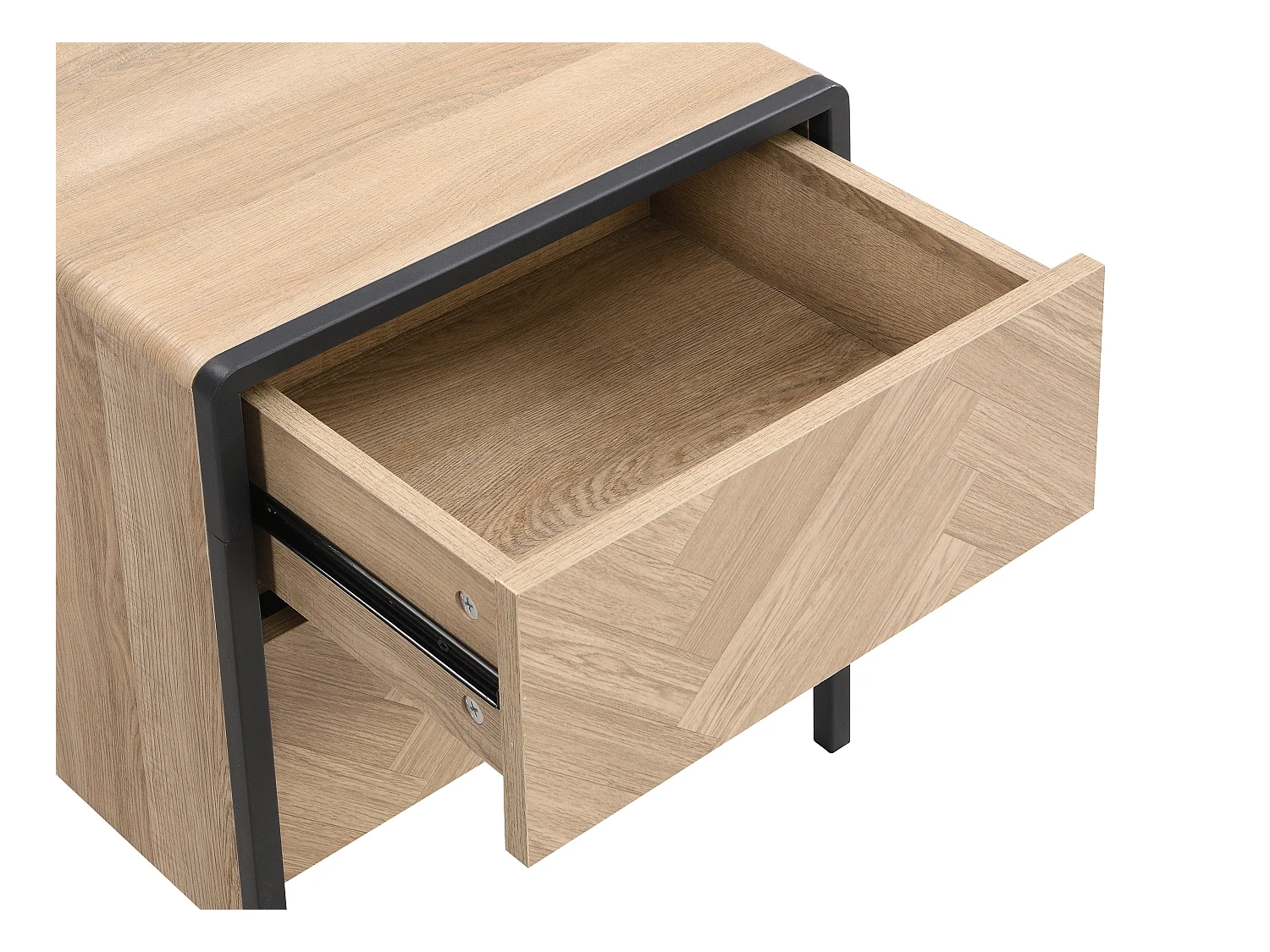 Table de chevet - 2 tiroirs - MDF et métal - Coloris : Naturel et noir - TUMACO