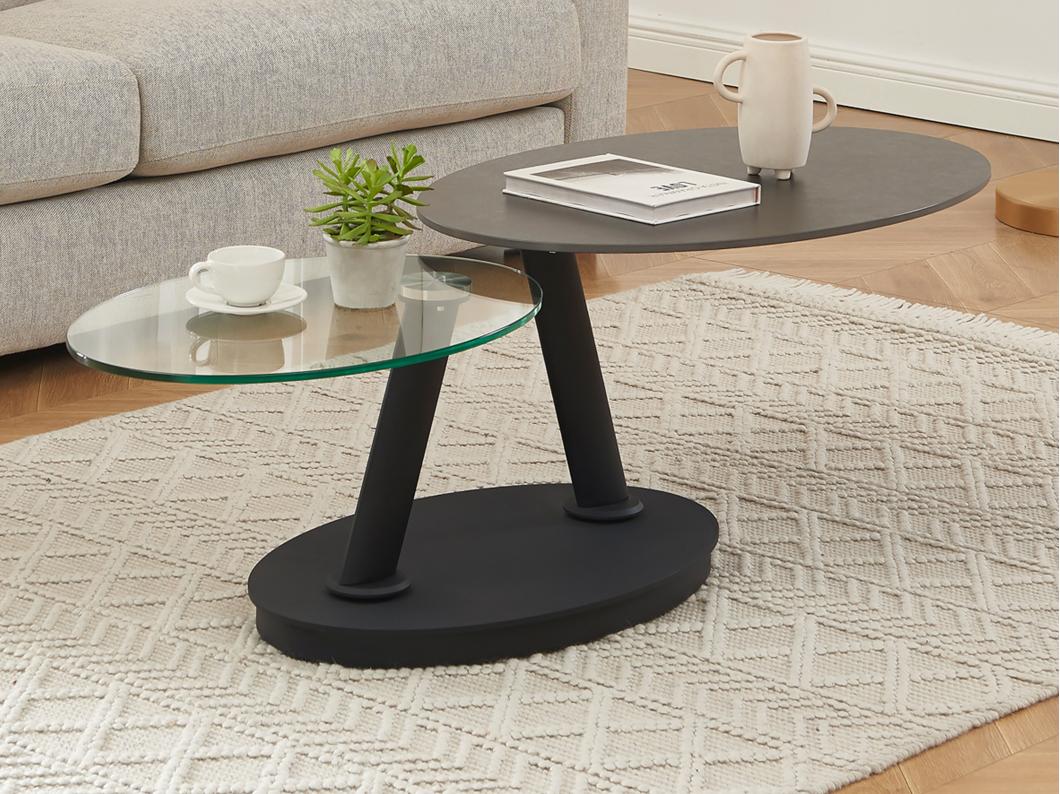 Table basse avec plateaux pivotants en céramique, verre trempé et métal - Anthracite et Noir - TANIOLI de Maison Céphy