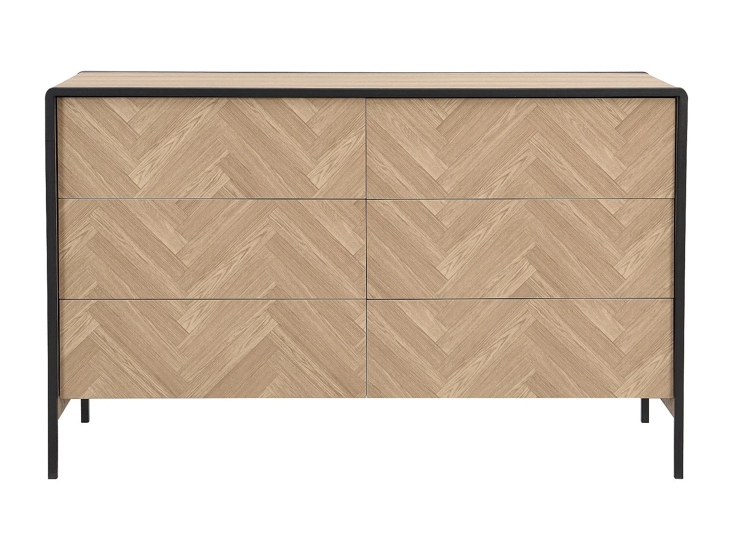 Commode 6 tiroirs - MDF et métal - Coloris : Naturel et noir - TUMACO