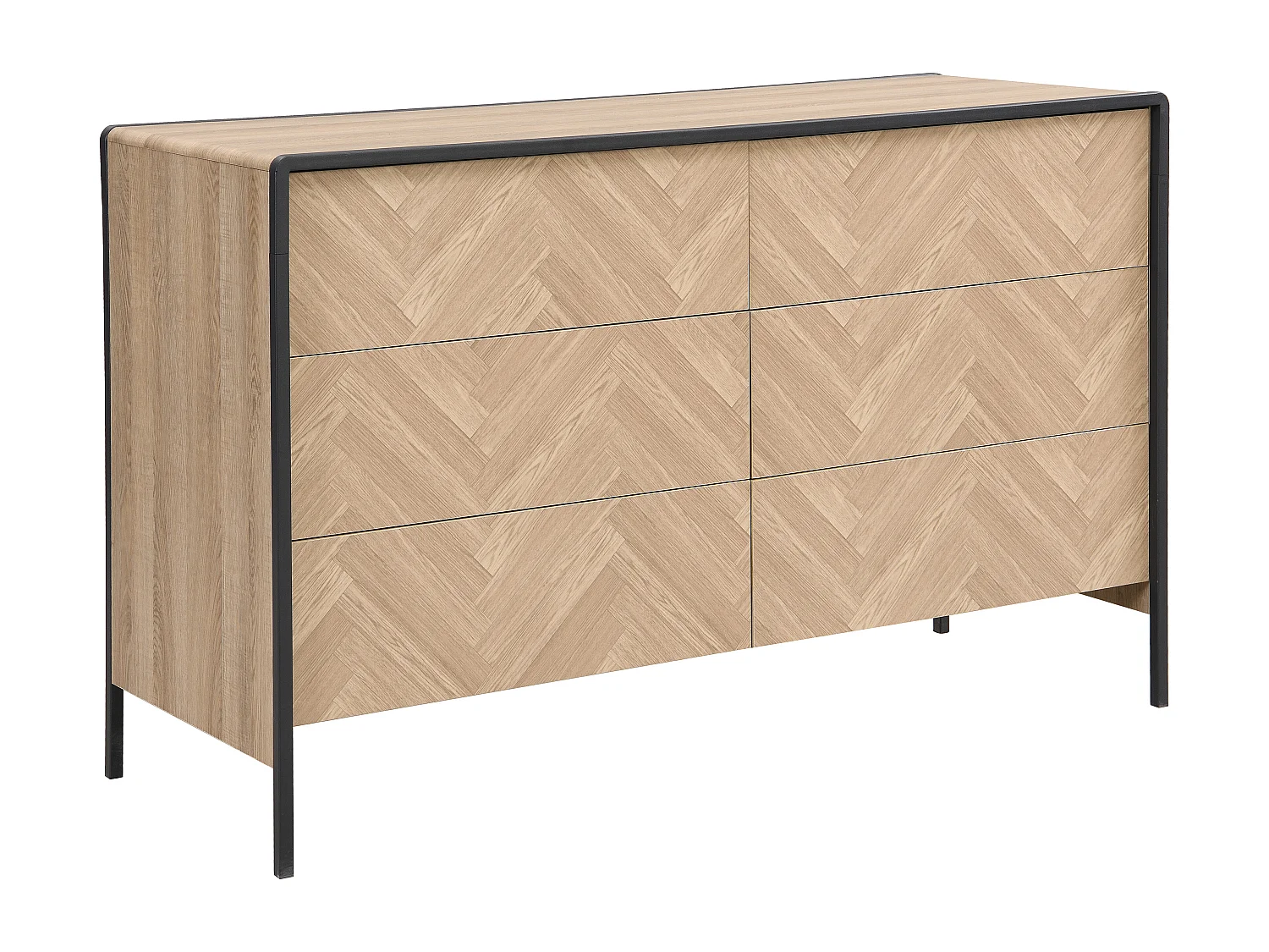 Commode 6 tiroirs - MDF et métal - Coloris : Naturel et noir - TUMACO