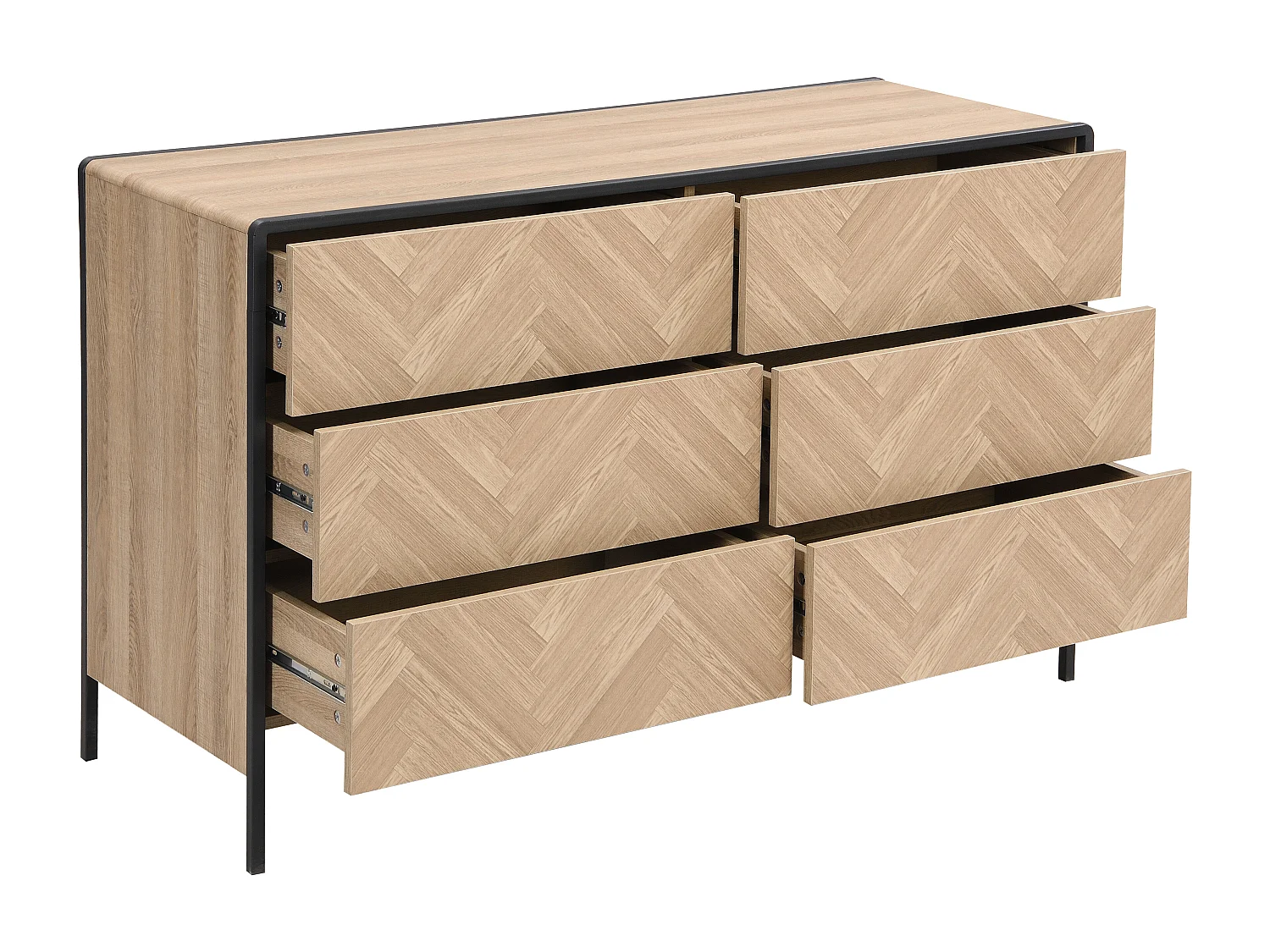 Commode 6 tiroirs - MDF et métal - Coloris : Naturel et noir - TUMACO