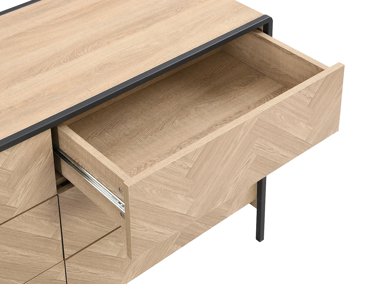 Commode 6 tiroirs - MDF et métal - Coloris : Naturel et noir - TUMACO