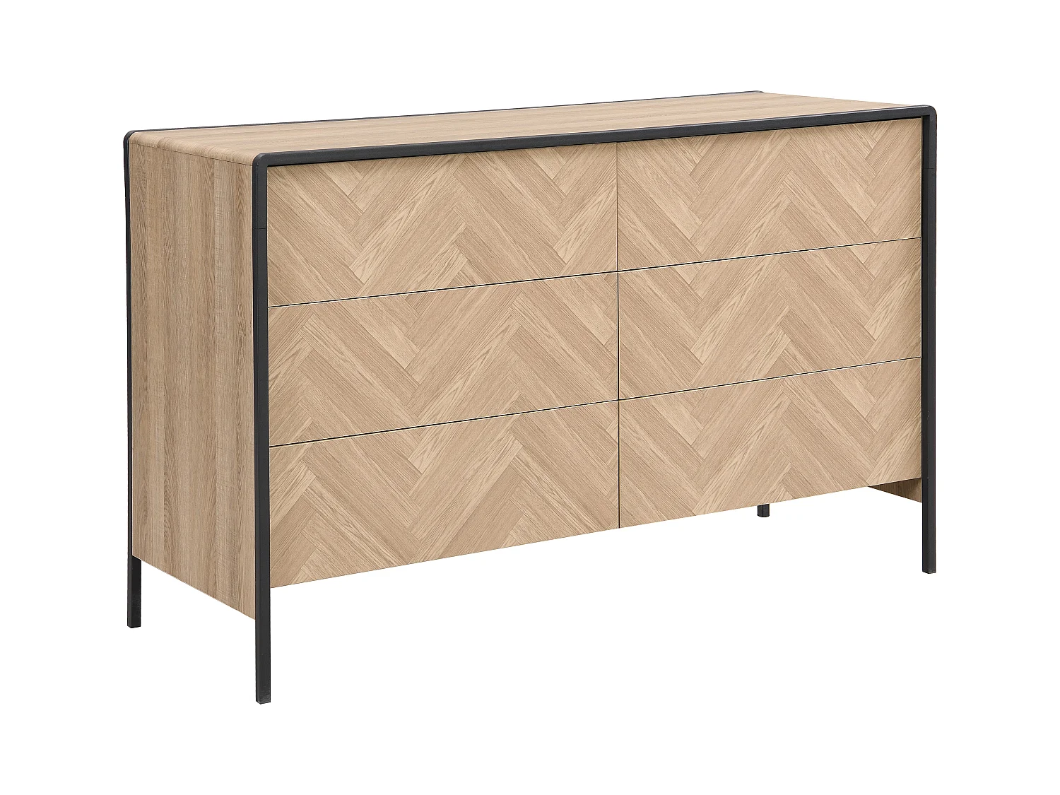 Ladekast met 6 lades - Mdf en metaal - Kleur: naturel en zwart - TUMACO