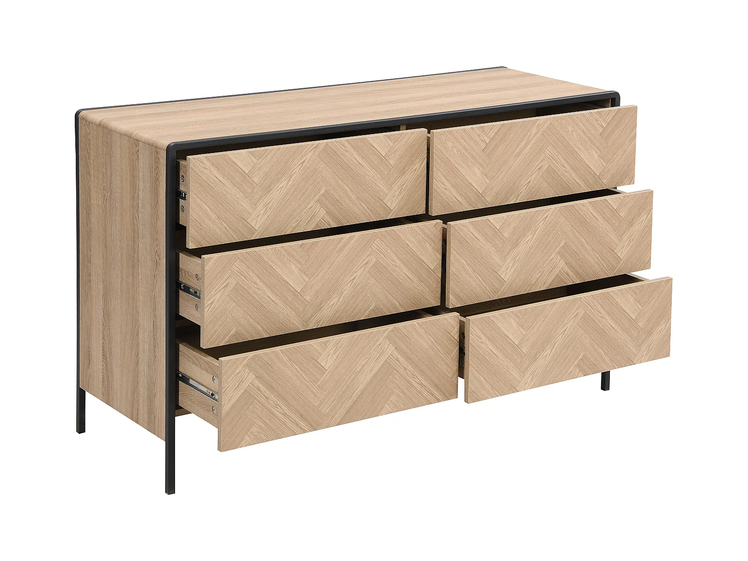 Ladekast met 6 lades - Mdf en metaal - Kleur: naturel en zwart - TUMACO