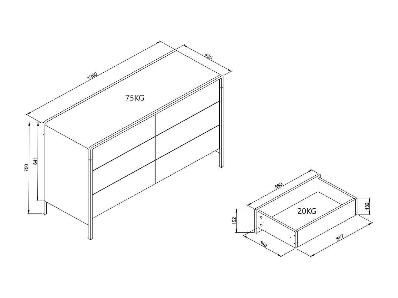 Kommode - 6 Schubladen - MDF & Metall - Holzfarben & Schwarz - TUMACO