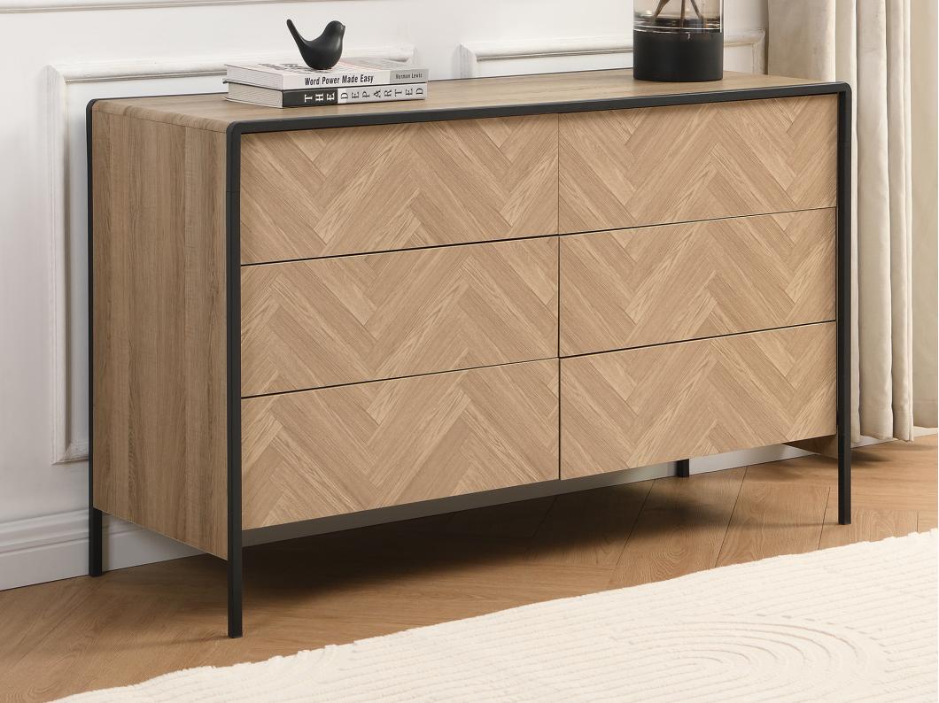 Komoda z 6 szufladami - MDF i metal - Naturalny i czarny - TUMACO