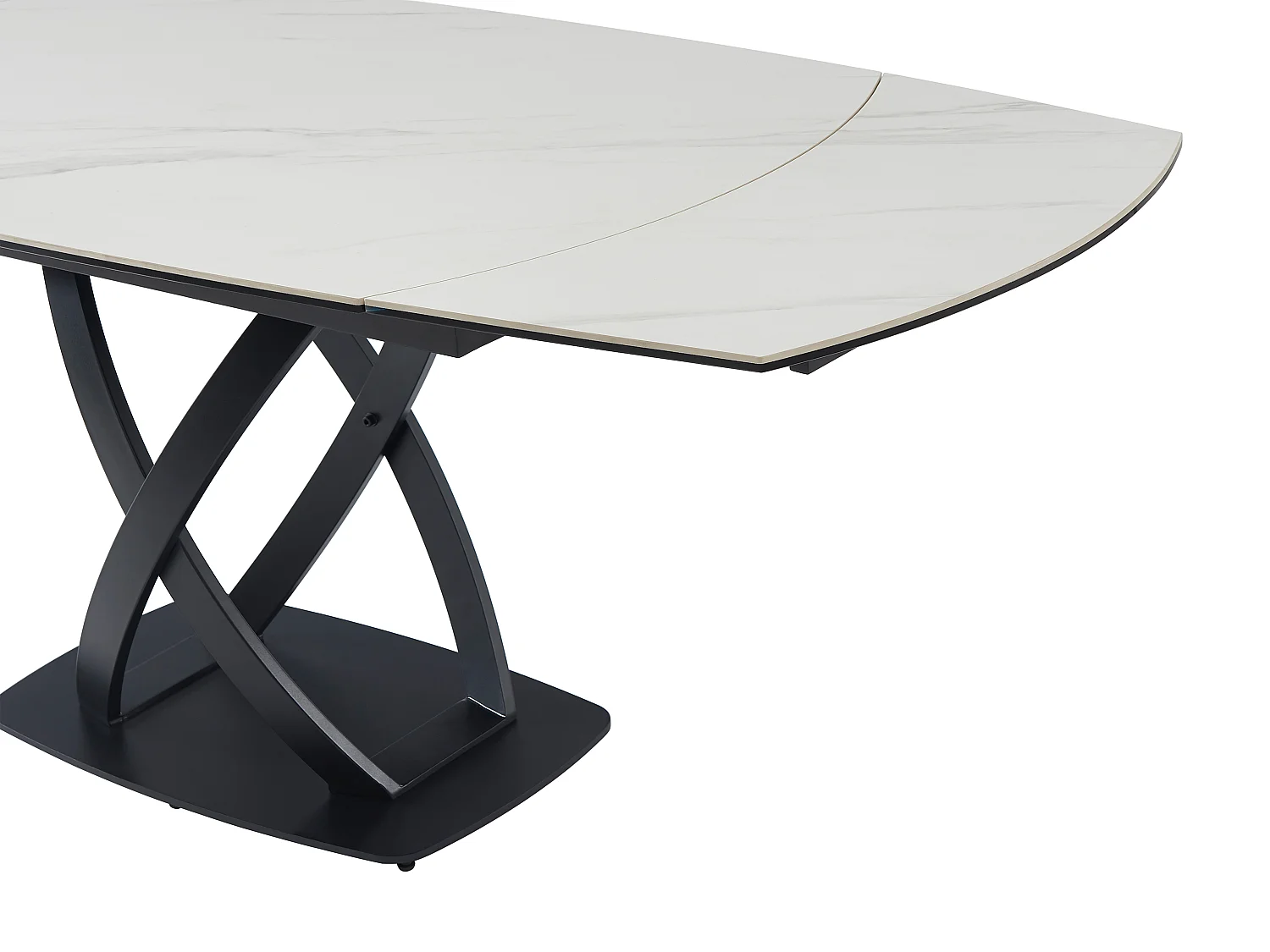 Mesa de jantar extensível 4 a 8 lugares em cerâmica, vidro temperado e aço inoxidável efeito mármore branco e preto - LIOMELI de Maison Céphy