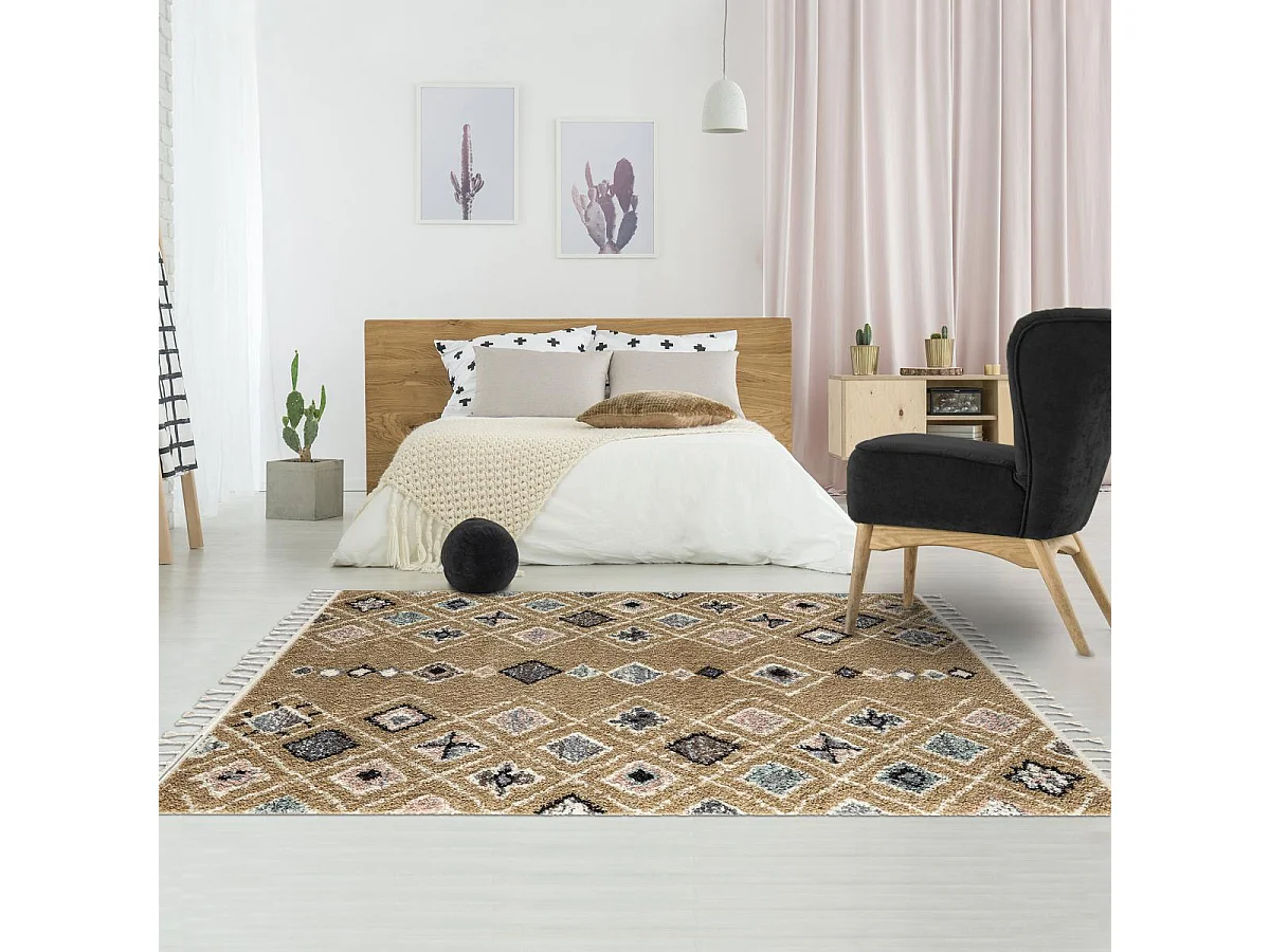 Tapis berbère 120x170 tissé motif saharien PASTEL E jaune