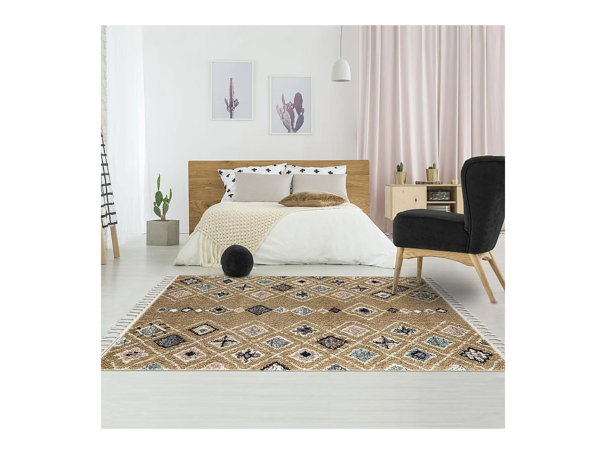 Tapis berbère 120x170 tissé motif saharien PASTEL E jaune