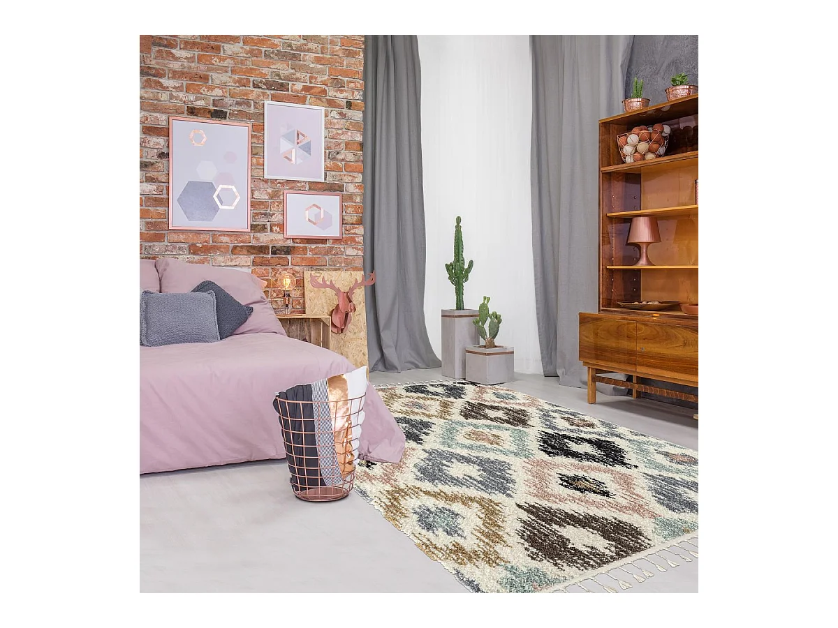 tapis chambre 120x170 tissé multicolore rectangle motif géométrique PASTEL A