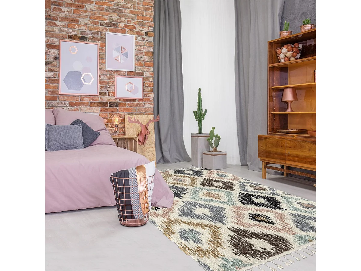 tapis chambre 120x170 tissé multicolore rectangle motif géométrique PASTEL A