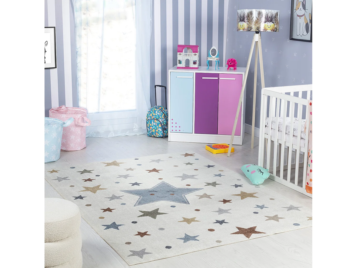 Machinewasbaar Kinderkamer Vloerkleed Sterren - Meerkleurig/Blauw - 160x213cm - SUPERMAMA