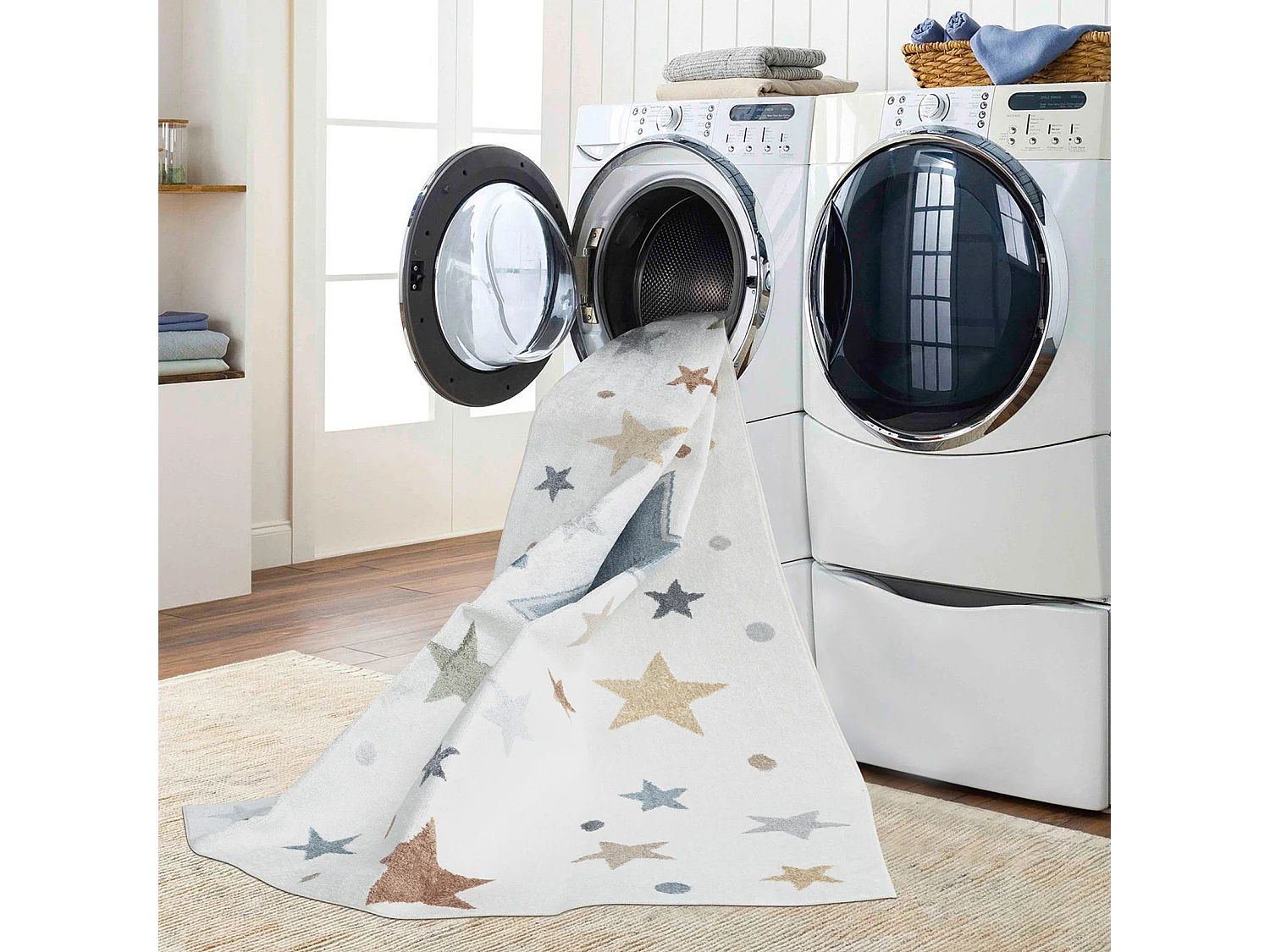 Machinewasbaar Kinderkamer Vloerkleed Sterren - Meerkleurig/Blauw - 160x213cm - SUPERMAMA