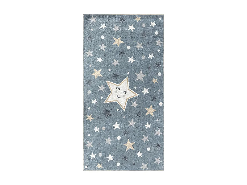 Tapis Enfant Lavable en Machine Étoiles - Bleu/Beige - 80x150cm - SUPERMAMA