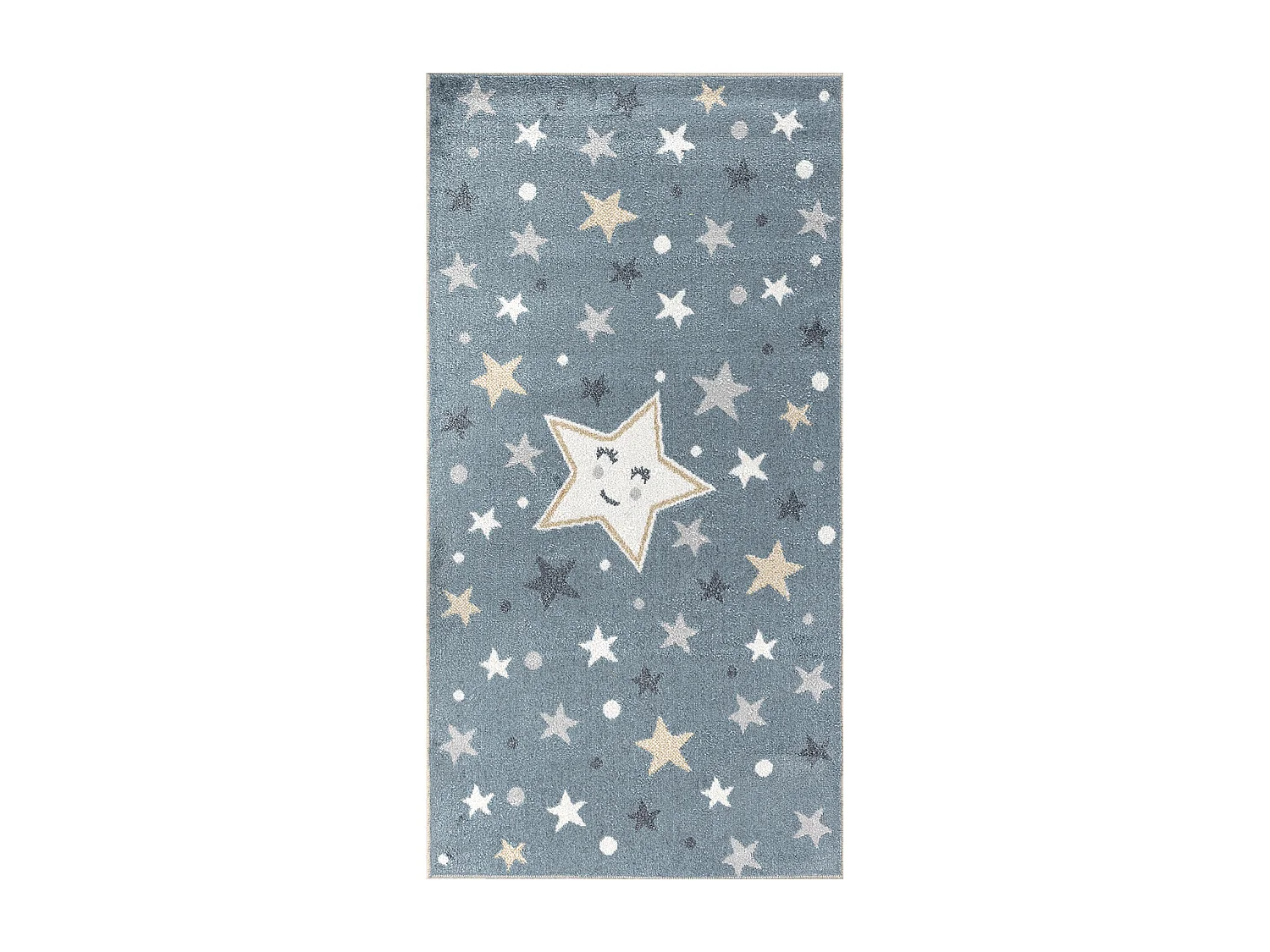 Tapis Enfant Lavable en Machine Étoiles - Bleu/Beige - 80x150cm - SUPERMAMA