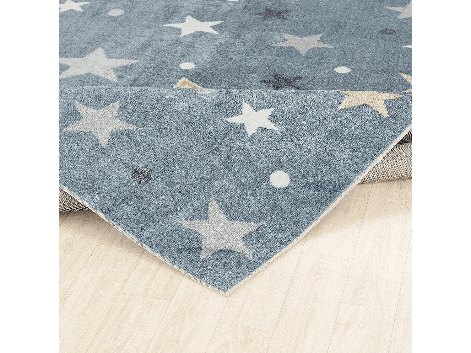 Tapis Enfant Lavable en Machine Étoiles - Bleu/Beige - 80x150cm - SUPERMAMA