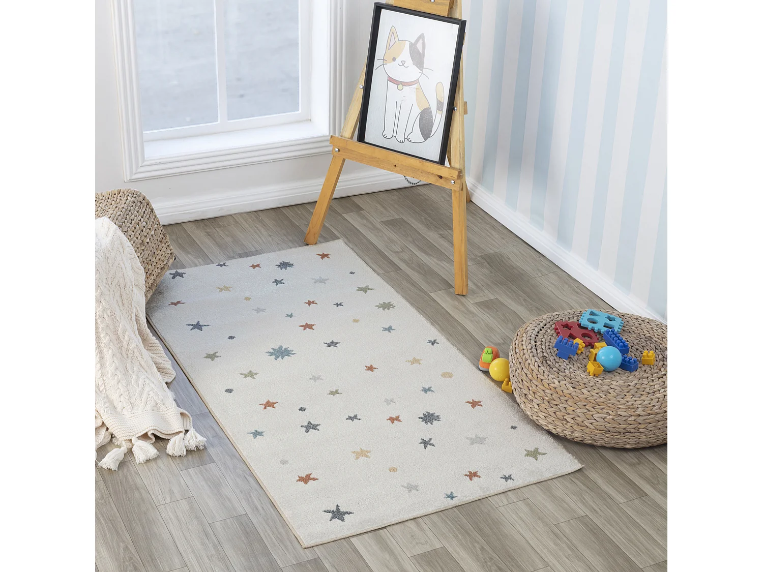 Tappeto Bambini Lavabile Stelle - Multicolore/Beige - 80x150cm - STELLA