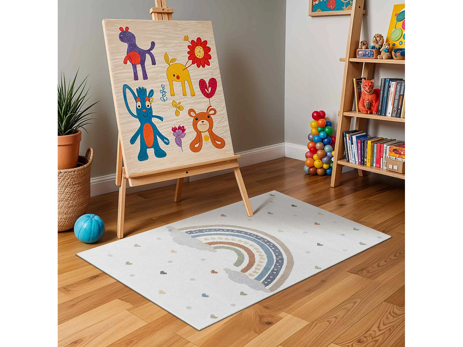 Tapis Enfant Lavable en Machine Arc-en-Ciel - Multicolore/Orange - 120x170cm - RAINI-BOW