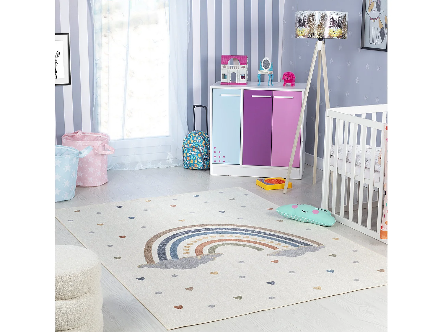 Tapis Enfant Lavable en Machine Arc-en-Ciel - Multicolore/Orange - 120x170cm - RAINI-BOW