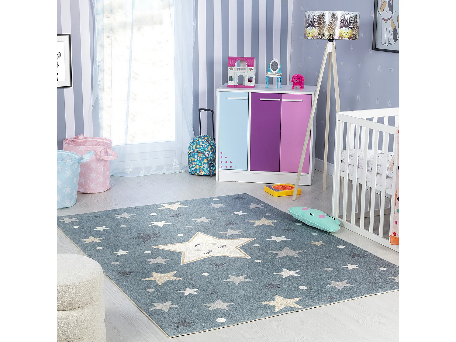 Tappeto Bambini Lavabile Stelle - Blu/Beige - 120x170cm - SUPERMAMA