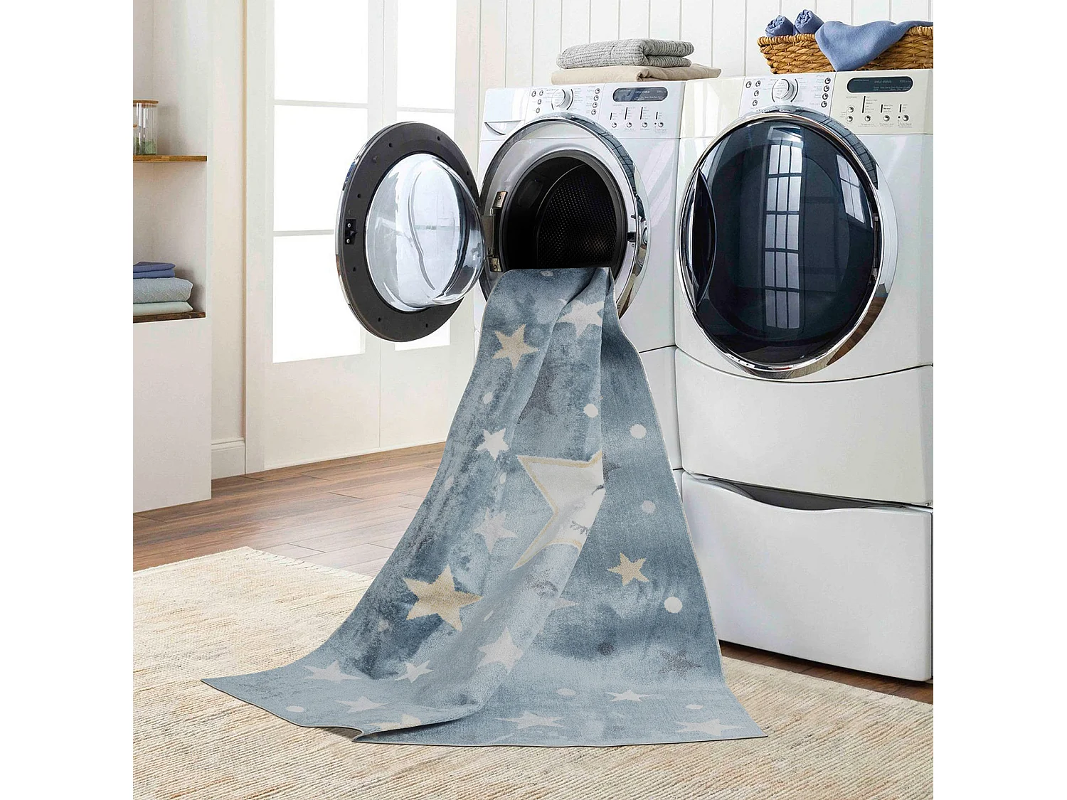 Tappeto Bambini Lavabile Stelle - Blu/Beige - 120x170cm - SUPERMAMA