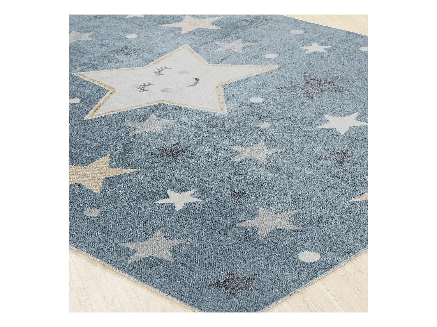 Alfombra para Niños Lavable - Estrellas Azul/Beige - 120x170cm - SUPERMAMA