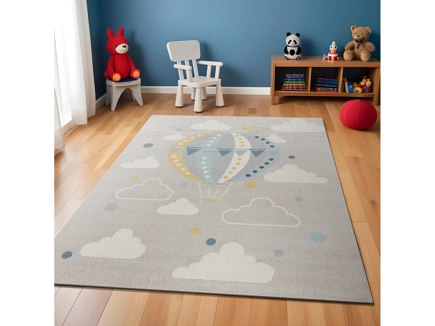 Kinderkamer Vloerkleed Wolken Heteluchtballon - Meerkleurig/Grijs - 160x213cm - MONTY