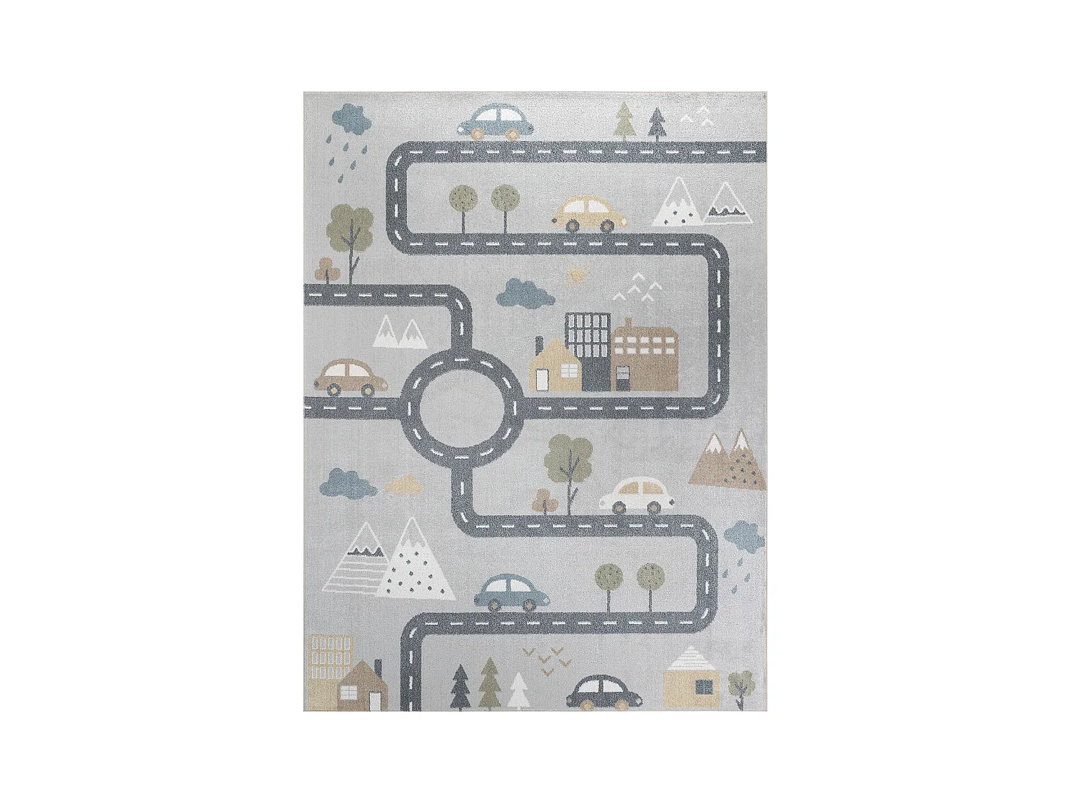 Maschinenwaschbarer Kinderteppich Autokreis - Blau/Grau - 160x213cm - VROOMVILLE