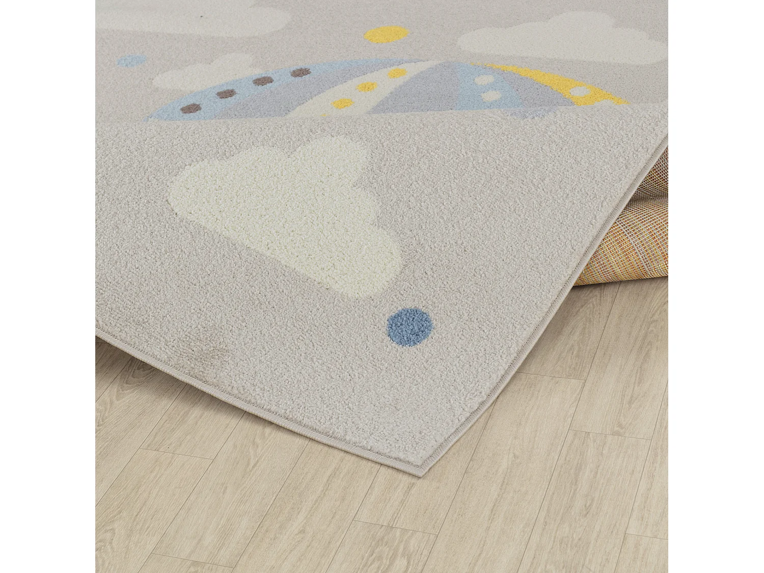 Tapis Enfant Montgolfière Nuages - Multicolore/Gris - 80x150cm - MONTY