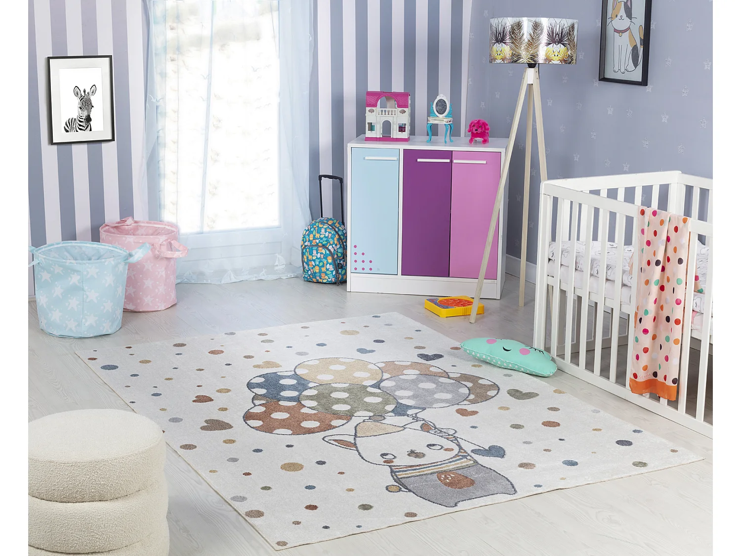 Tapis Enfant Lavable en Machine Ballons - Multicolore/Beige - 120x170cm - BALOON BUDDY