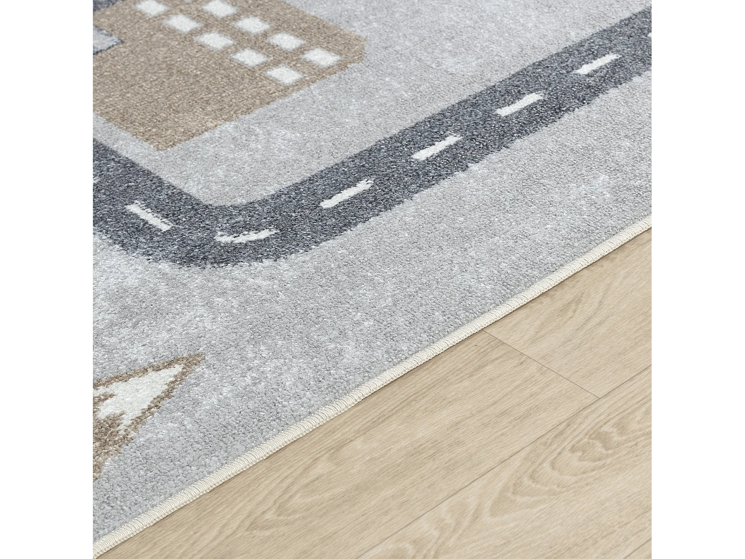 Maschinenwaschbarer Kinderteppich Auto-Rundkurs - Blau/Grau - 120x170cm - VROOMVILLE