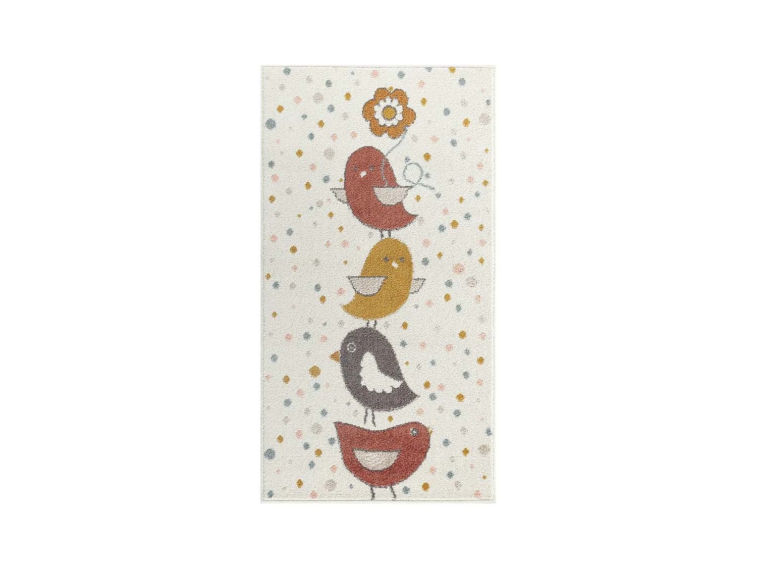 Tapis Enfant Oiseaux - Jaune/Bleu/Marron - 80x150cm - PIOUPIOU
