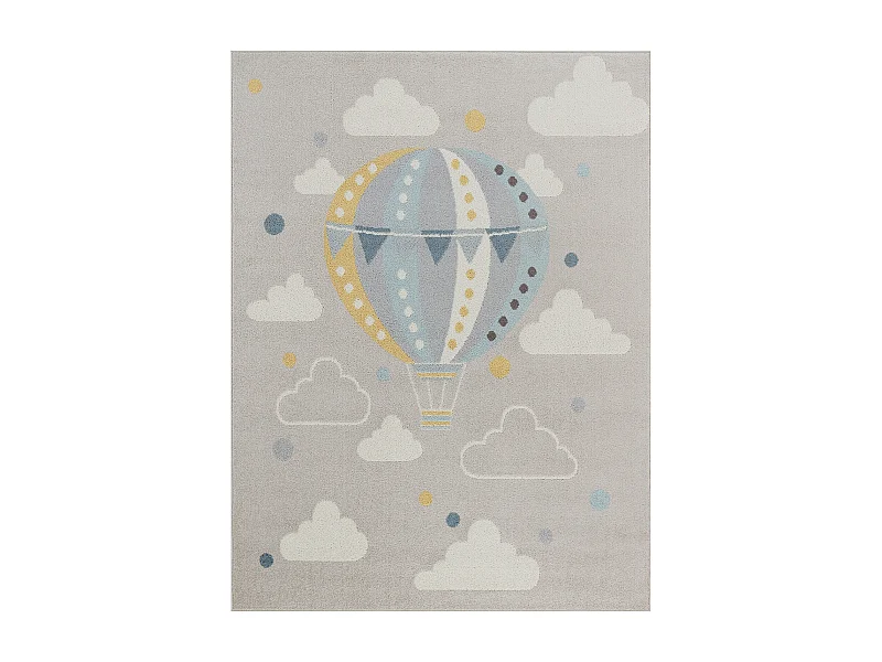 Tapis Enfant Montgolfière Nuages - Multicolore/Gris - 120x170cm - MONTY