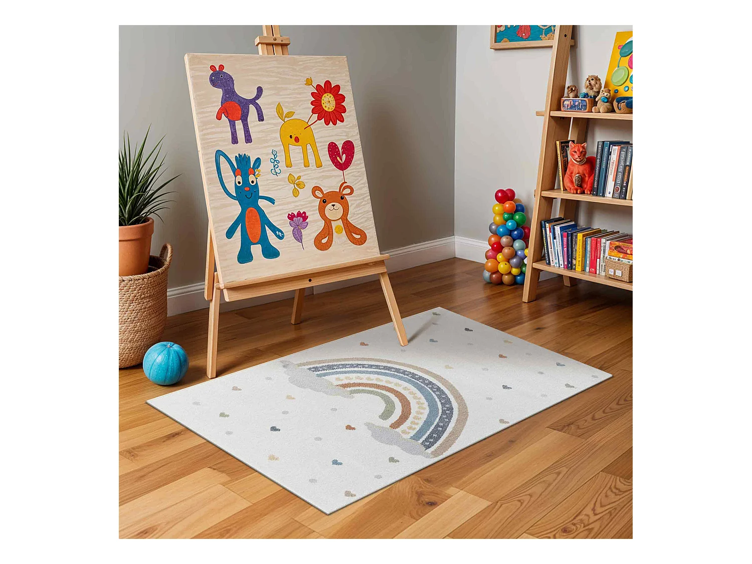 Tapis Enfant Lavable en Machine Arc-en-Ciel - Multicolore/Orange - 160x213cm - RAINI-BOW