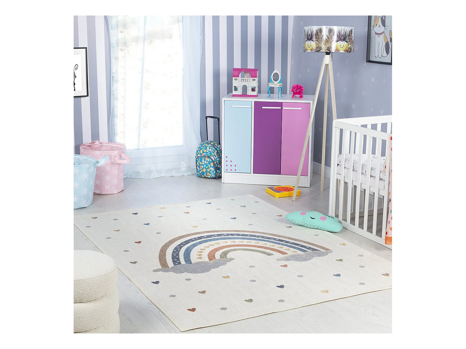 Tapis Enfant Lavable en Machine Arc-en-Ciel - Multicolore/Orange - 160x213cm - RAINI-BOW