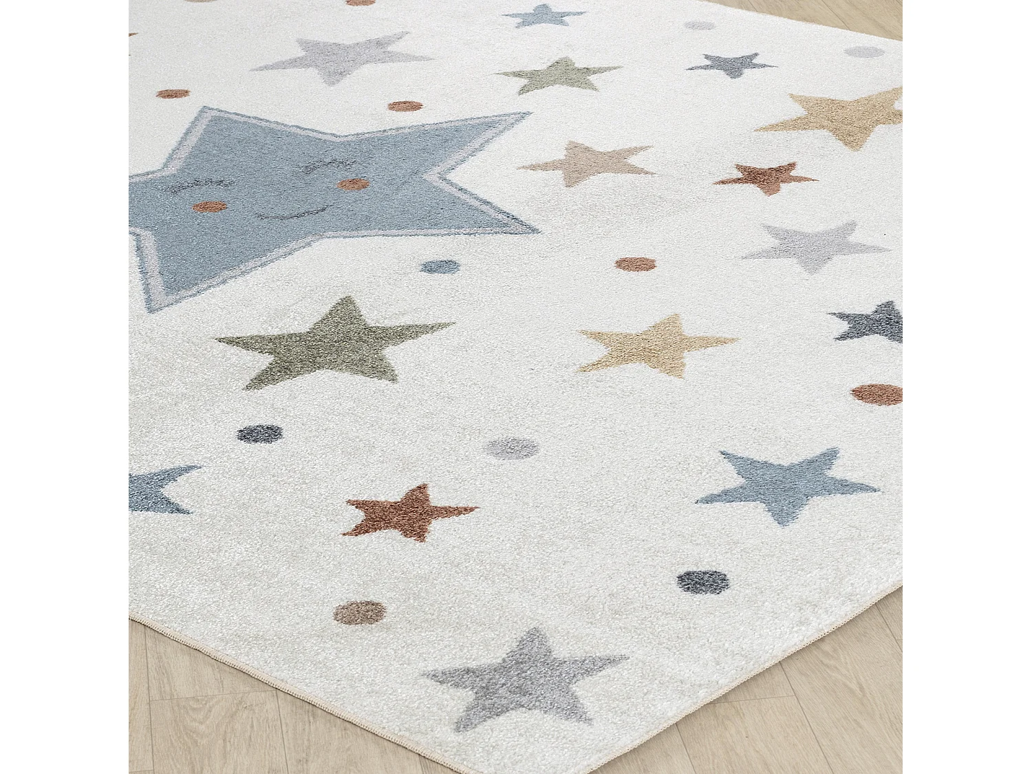 Machinewasbaar Kinderkamer Vloerkleed Sterren - Meerkleurig/Blauw - 80x150cm - SUPERMAMA