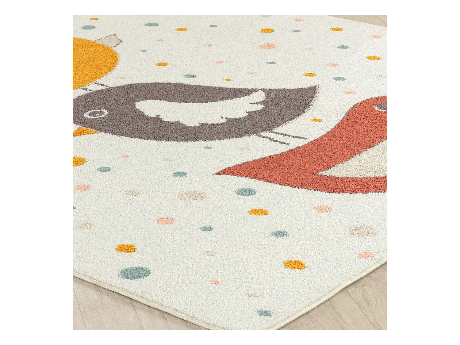 Tapis Enfant Oiseaux - Jaune/Bleu/Marron - 120x170cm - PIOUPIOU