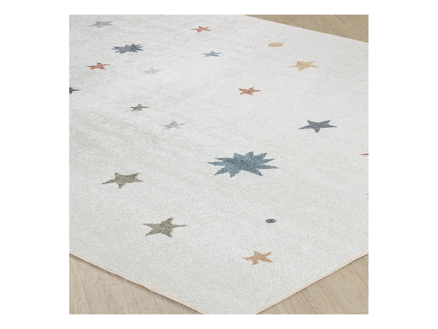Tapis Enfant Lavable en Machine Étoiles - Multicolore/Beige - 120x170cm - STELLA