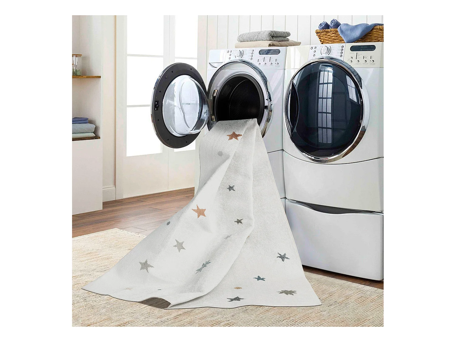 Tapis Enfant Lavable en Machine Étoiles - Multicolore/Beige - 120x170cm - STELLA