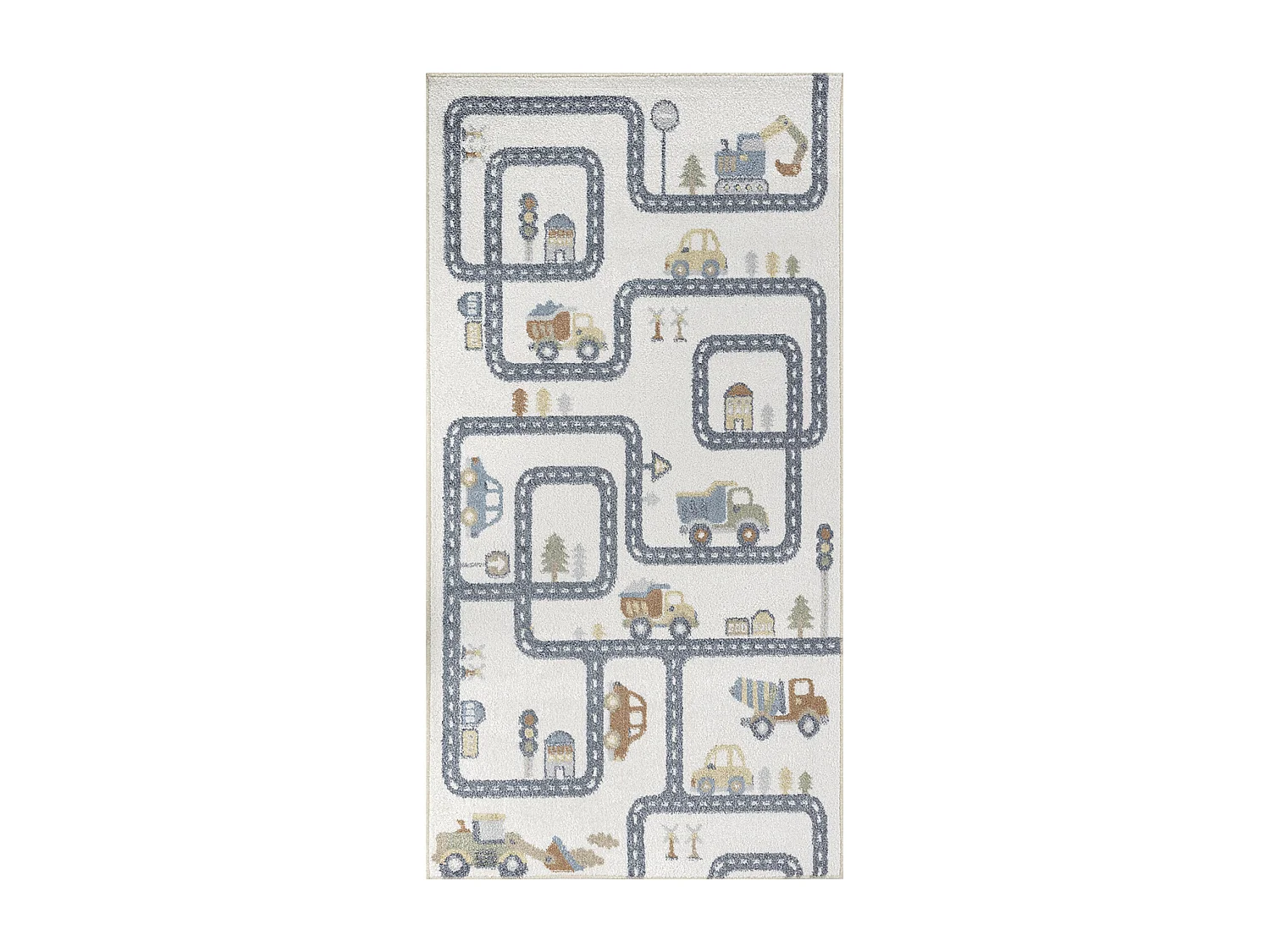 Machinewasbaar Kinderkamer Vloerkleed Autocircuit - Beige/Grijs - 80x150cm - VROOMVILLE