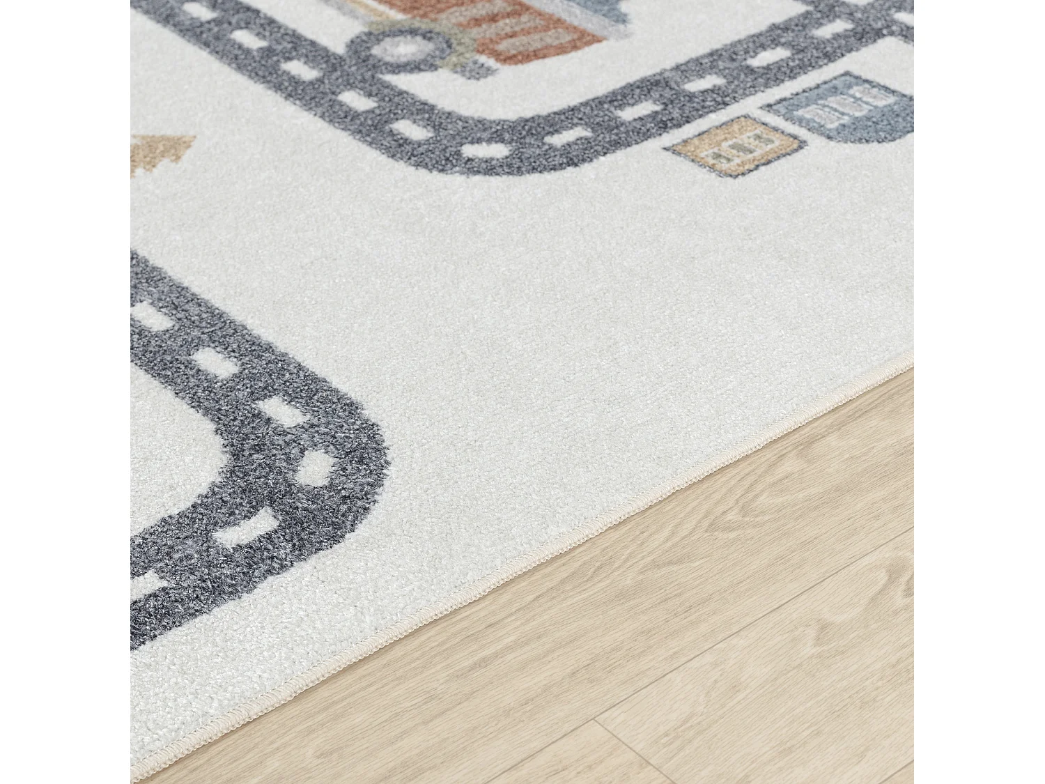 Machinewasbaar Kinderkamer Vloerkleed Autocircuit - Beige/Grijs - 80x150cm - VROOMVILLE