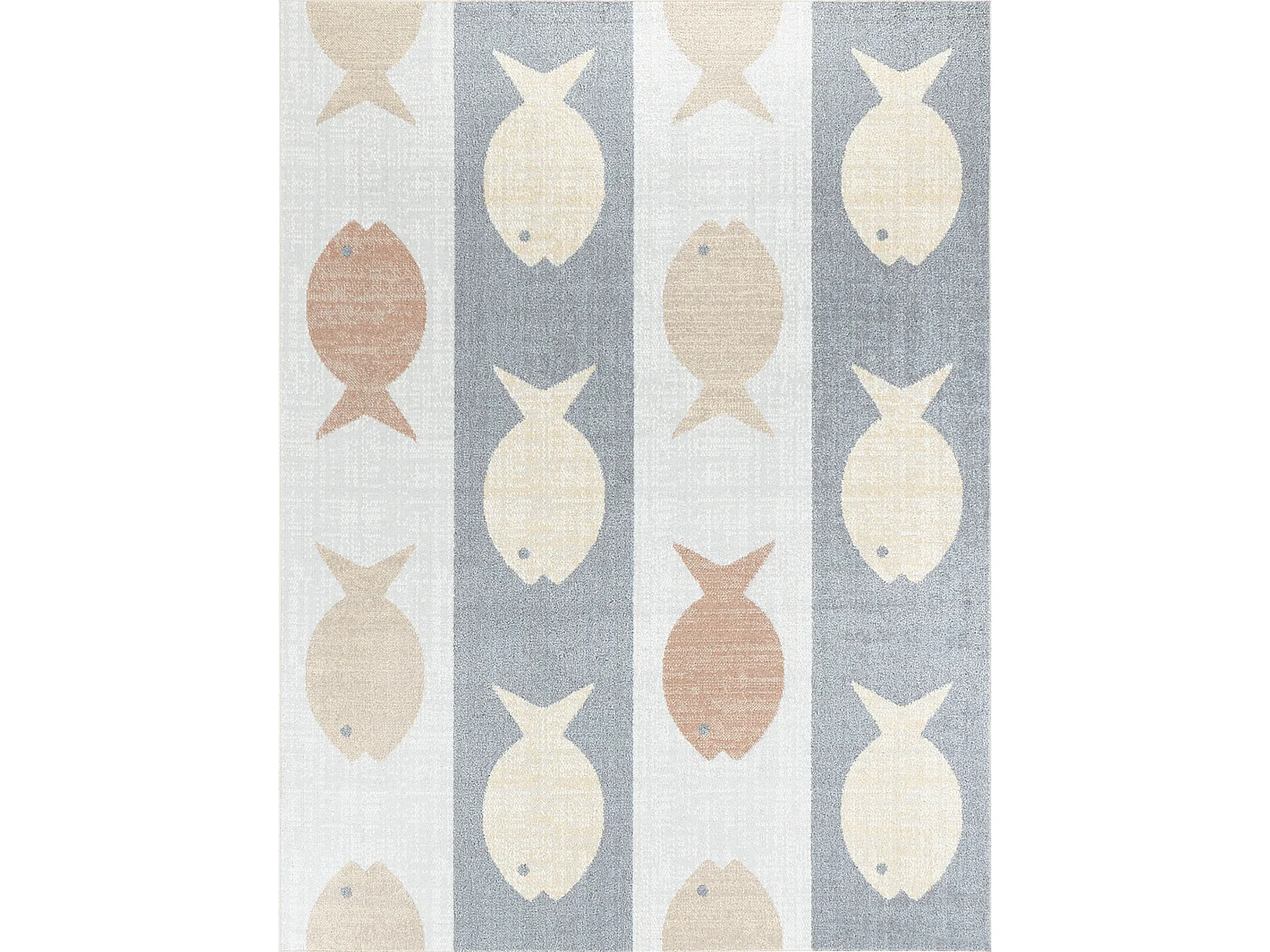 Tapis Enfant Lavable en Machine Poissons - Beige/Gris/Orange - 120x170cm - AQUAFIESTA