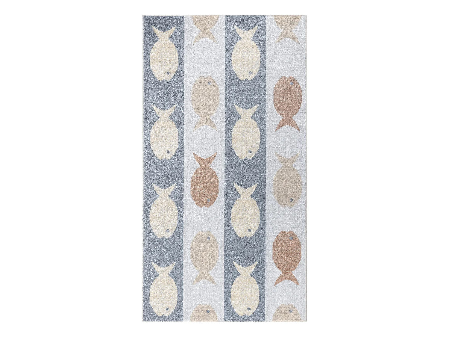 Tapis Enfant Lavable en Machine Poissons - Beige/Gris/Orange - 80x150cm - AQUAFIESTA